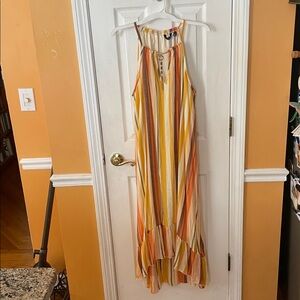 Mlle Gabrielle High Low Dress in Orange, Yellow, and Cream Stripes